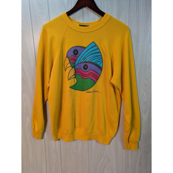 VTG Laurel Burch Crewneck Sweatshirt Adult Large Bird Parrot Art 90s USA Flaw - Picture 1 of 7